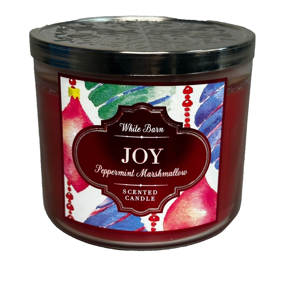 Bath & Body Works Joy – Peppermint Marshmallow 3-wick candle NEW White Barn